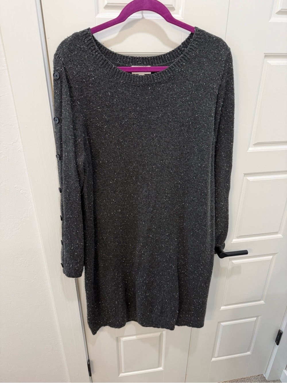 Knit Long-Sleeve Sweater Dress - Charcoal